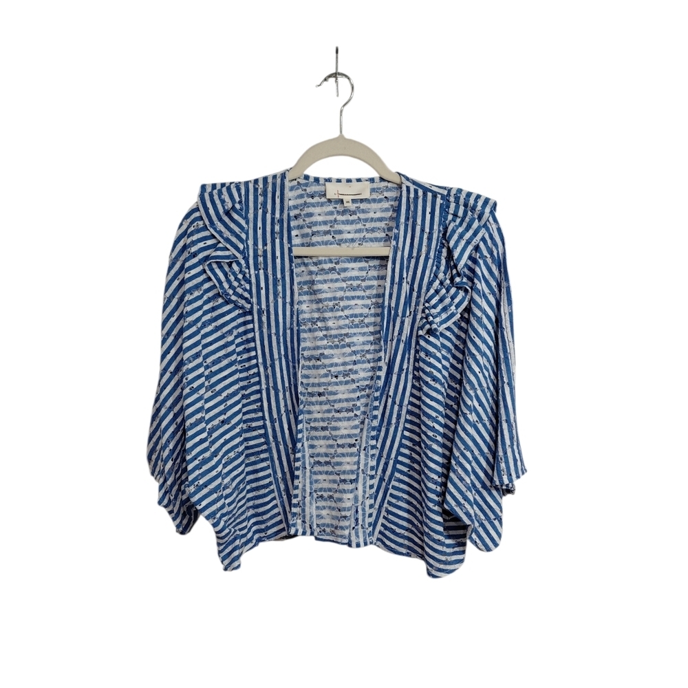 Anthropologie Blue & White Striped Open-Front Jacket